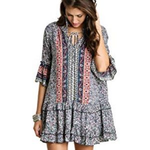 🇺🇸 Boho Umgee Floral Mini Peasant Navy Peach